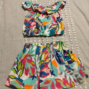Gorgeous 2 Piece Isaac Mizrahi Tropical Summer Outfit Top and Squort Girls 5T